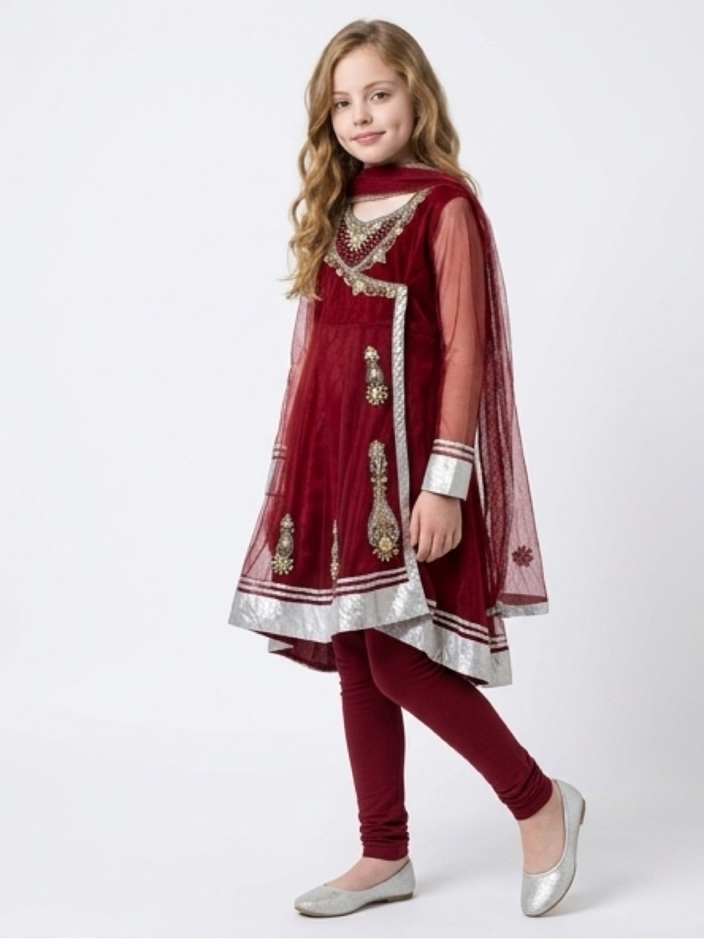 Elegant Red and Silver Embellished Dress